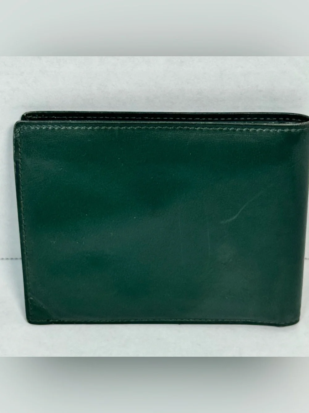 Celine Paris Vintage Green Leather Bifold Wallet Gold Logo Unisex